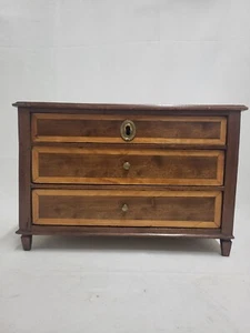 Vintage FRENCH LOUIS XVI Style Inlaid Wood 3 Drawer JEWELRY Dresser Box with Key - Picture 1 of 10