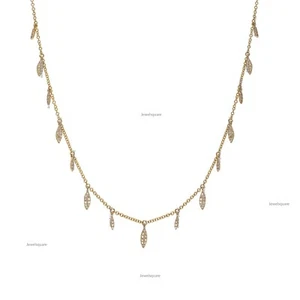Natural Diamond Shake Drop Leaf Chain Necklace 14k Solid Gold Choker Necklace - Picture 1 of 4