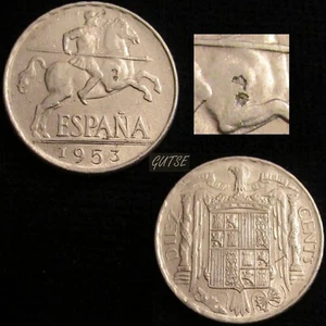 *GUTSE* FRANCO-1698, 10 CÉNTIMOS 1953, ERROR (12a), HOJAS SALTADAS, SIN CIRCULAR - Picture 1 of 1