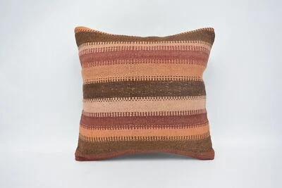 Pillow, Throw Kilim Pillow, 14"x14" Brown Pillow Case, Pillow for Sofa - Image 1 of 4