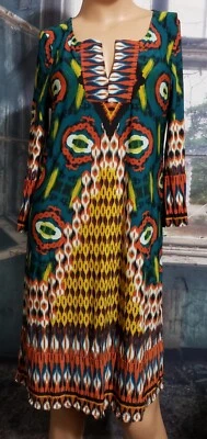One World Dress Sz S Multicolor Print Stretch Sleeves Live Let Live Colorful - Image 1 of 4