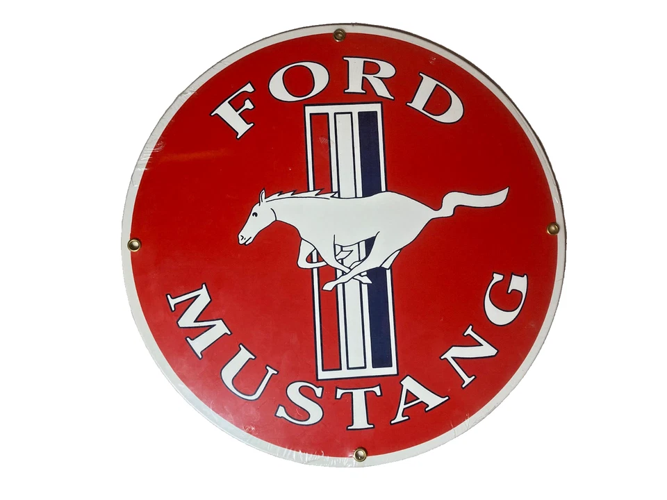 ANDE ROONEY PORCELAIN MUSTANG EMBLEM ON METAL 11 1/4" DIAMETER, NIP  - Image 1 of 2