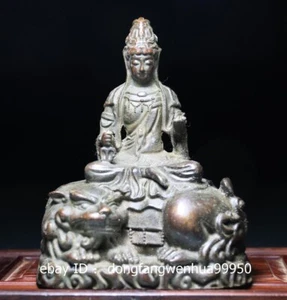 Tibet Folk Collect Old Bronze Manjushri Bodhisattva Kwan-Yin GuanYin Statue 10CM - Bild 1 von 8