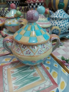 MacKenzie-Childs Summer Frock Ceramic Sugar Bowl & Lid - Picture 1 of 12