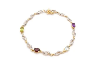 Ross Simons Gold Plated Sterling Silver 925 Multi Gemstone Diamond Bracelet 7.5" - Image 1 of 4