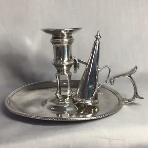 1769 Georgian Solid Silver Chamberstick Candlestick & Snuffer By William Cripps - Picture 1 of 12