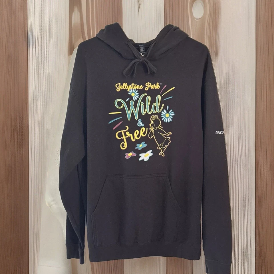 Sudadera negra vintage con capucha L marca Yogi Bear Jellystone Park Camp Resort Foto 1 de 4