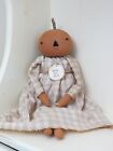 14" Handmade Primitive Fall Halloween Pumpkin Head Doll with Necklace