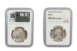 1862 M British India Rupee Coin NGC MS63 - Picture 1 of 2