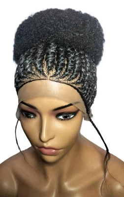 灰色编织假发 Cornrow Braids with Afro Kinky Updo。 婴儿头发全蕾丝 — 第 1/4 张图片