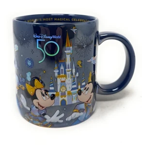 Walt Disney World 50th Anniversary Mickey Minnie Mouse Blue Mug Iridescent New - Picture 1 of 3