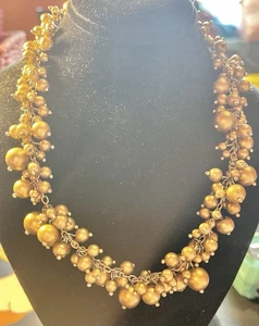 Premier Designs nicht mehr produziert Ooh La La Perlen goldfarbene Kugel Perlen Cluster HALSKETTE - Bild 1 von 7