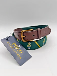 Polo Ralph Lauren Polo Bear Größe 32 verstellbarer Gürtel mit Streifen / grüner Preppy Bear - Bild 1 von 3