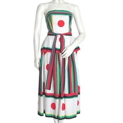 Vestido Vintage Victor Costa 10 Vestido Midi Sin Tirantes Peplum Años 80 Geo Estampado Cinturón Foto 1 de 4