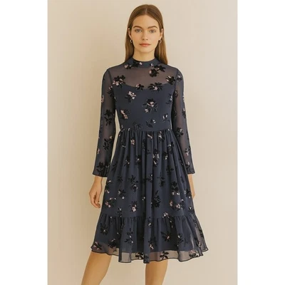 Rebecca Taylor Alyssum Blue Dress Floral Silk Dress Size 6 - Image 1 of 4