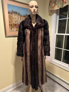 NEW! 48" Full Length Real Black Mink & Raccoon Fur Coat Jacket Size 14/16 Large - Picture 1 of 10