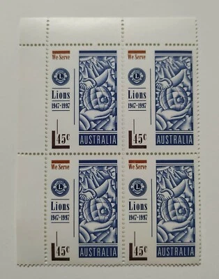 1997 Australia Lions Club 50th Anniversary 4v Stamps (corner block) Mint NH - Image 1 of 2