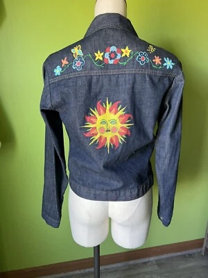 Винтажный Sears Put-On магазин цветок питания окрашенный джинсовой ткани Jean куртка хиппи 70-х - Изображение 1 из 4