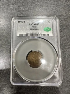 1909-S Indian Head Penny CAC XF45 Witter Brick Silver Label Hand Signed - Picture 1 of 3