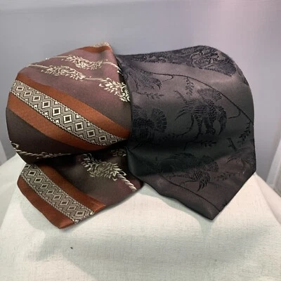 (2) Vintage Don Loper Of California Ties 100% Polyester Brown Gray/Black - Image 1 of 4
