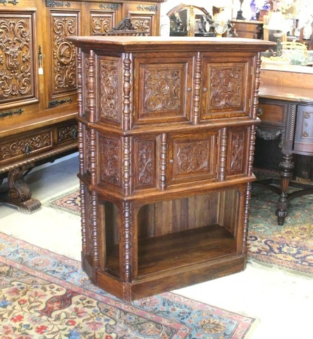 French Antique Oak Renaissance Foyer Cabinet Cover