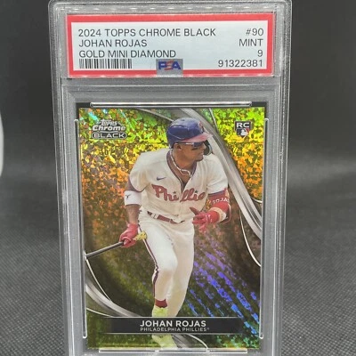 JOHAN ROJAS 2024 Topps Chrome Black GOLD MINI DIAMOND RC /50 PSA MINT 9 Phillies - Image 1 of 3