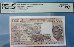 1985 West African States 1000 Francs PCGS63 PPQ  <P-807Tf> "Togo" - Picture 1 of 2