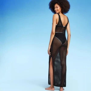 🐻 Women's V-Neck Crochet Cover Up Maxi Dress - Shade & Shore- Black (M) - Picture 1 of 5