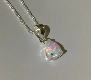 Sterling Silver Fire Opal claw set pear drop pendant & 18” chain necklace bridal - Picture 1 of 8
