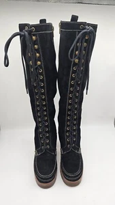Michael Kors Suede Lace Up Boots Black Size 8M - Picture 1 of 10