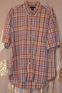 MEN'S IVY CREW CLASSIC BUTTON DOWN SHIRT - XL - SALMON & BLUES PLAID - SHORT SL. - Picture 1 of 4