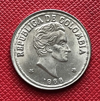 Colombia 1966 Copper-Nickel 20 Centavos. Medium Date. High Grade. KM# 215.3 - Image 1 of 2