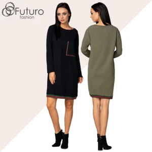 Ladies Oversize Long Sleeve Dress Pocket Loose Fit Soft Knee-Length Tunic FT3831 - Picture 1 of 5