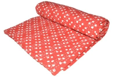 Indian Handmade Red Star Block Cotton Kantha Quilt Throw Blanket Bedspread  - Image 1 of 2