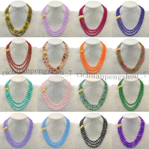 3 Rows 6-12mm Natural Multicolor Gemstone Jasper Round Beads Necklace 18-20'' - Picture 1 of 147