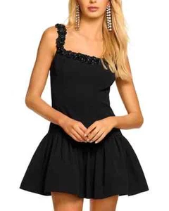$595 Ramy Brook Lenna Floral Embellished Mini Dress, Black, 4 - Picture 1 of 3