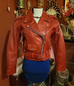 Thinsulate 3M Red Leather Motorcycle Biker Jacket Size M SEXY Side ties! - Picture 1 of 8