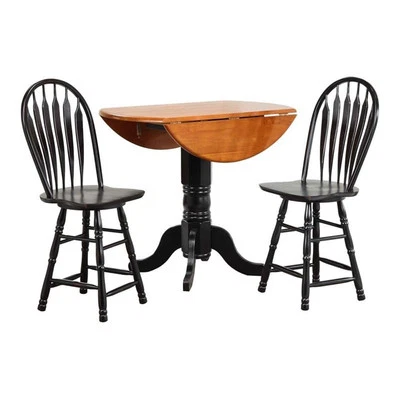 Sunset Trading Black Cherry Selections 3PC 42" Round Wood Pub Table Set in Black - Image 1 of 4