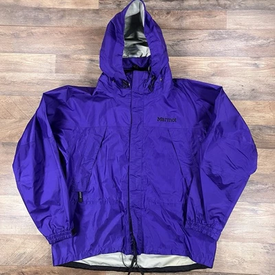Marmot 夹克男式 XL 紫色全拉链连帽轻便 Gor Tex 户外 — 第 1/4 张图片