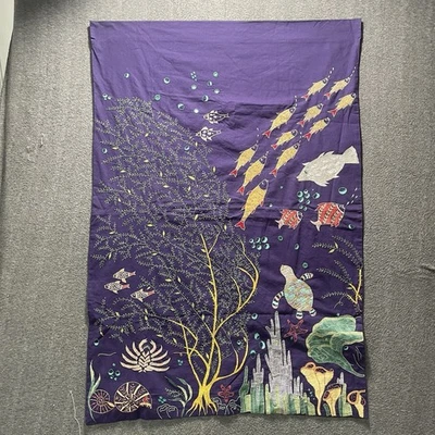 Serrv Handmade India Embroidered Chainstitch Beach Purple Tapestry Wall Hanging - Image 1 of 4