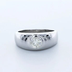 18K White Gold Solitaire Mens Ring Classic 1 Carat Round Lab-Grown Diamond H SI2 - Picture 1 of 8