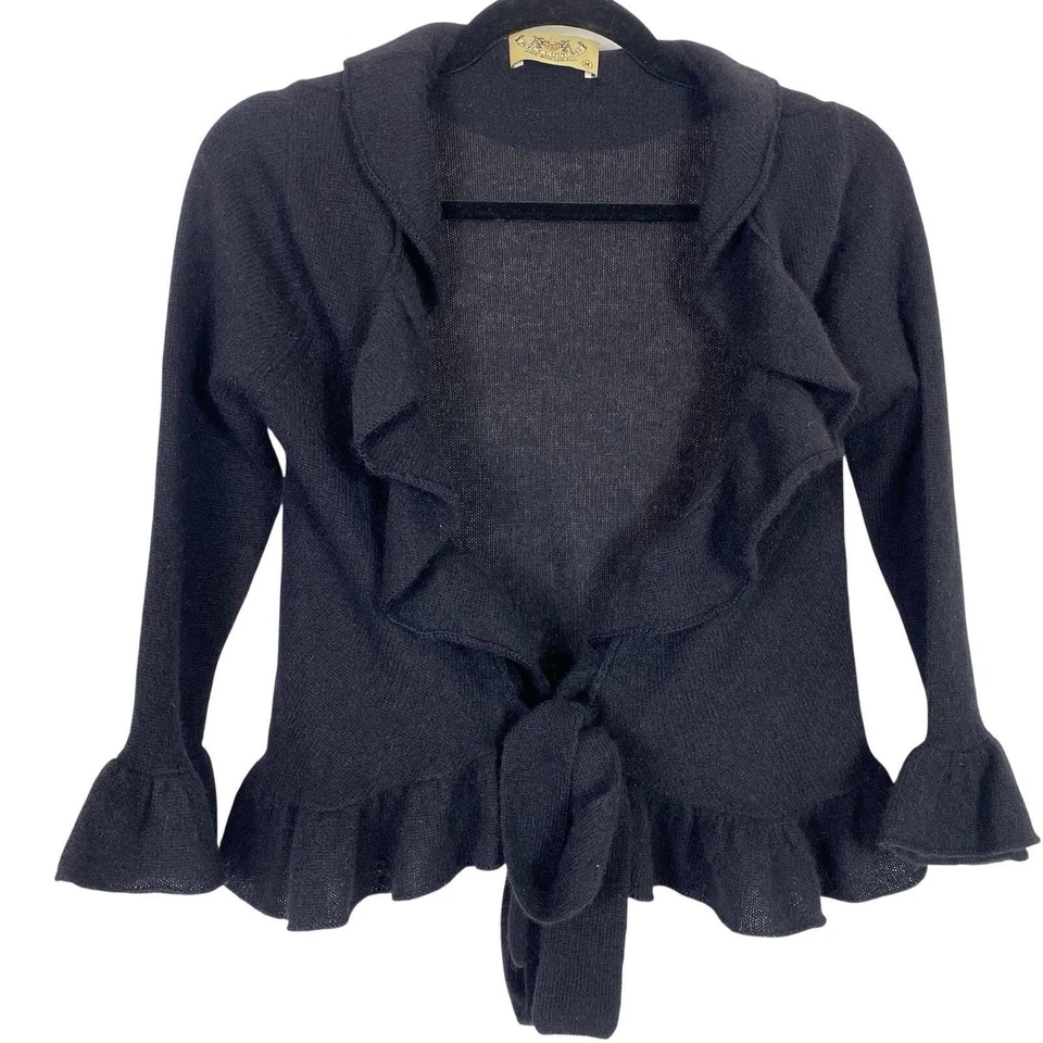 Cárdigan Suéter De Colección Juicy Couture Para Mujer Mediano Negro 100% Cachemira Y2K Lazo M Foto 1 de 4