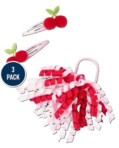 New 3 Gymboree Cherries Barrette Clips & Hair Tie PonyO Ponytail Holder NIP NWT - Picture 1 of 1