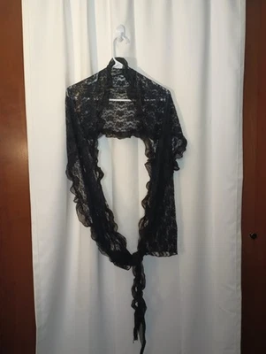Bufanda de encaje transparente Whimsigoth para mujer chal con volantes hada grunge victoriana romántica  Foto 1 de 4