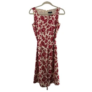 Vtg Ann Taylor Dress Red Cream Floral A-Line Silk Size 4 Sleeveless Romantic b - Picture 1 of 10