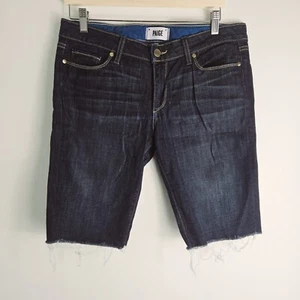 Pantalones cortos de mezclilla Paige Bermudas de tiro medio hasta la rodilla Dean lavado oscuro talla 30 - Imagen 1 de 6