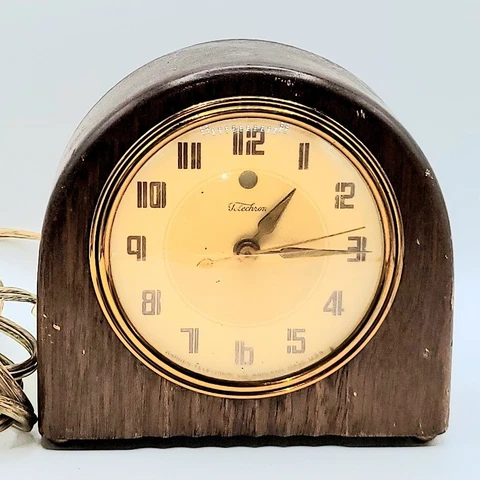 Vintage Telechron Electric Desk Clock Art Deco 'Snug' Design HTF #3H95 Works Cover