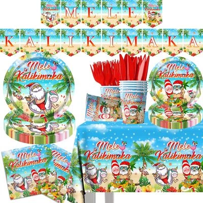 Mele Kalikimaka Decoration-142pcs Christmas Tableware Set Include Mele Plates... - Image 1 of 4