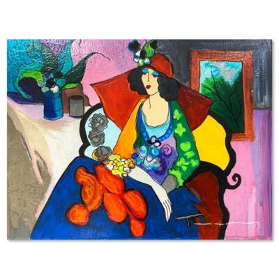 Itzchak Tarkay (1935-2012) "Sombrero Rojo" Medios Mixtos Sobre Pintura Sobre Madera Firmado a Mano Foto 1 de 3