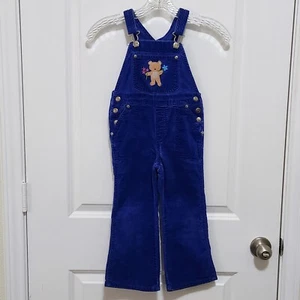 Vtg Arizona Girls 4 Velour Overalls Teddy Bear Applique Bootcut Violet-Blue - Picture 1 of 5